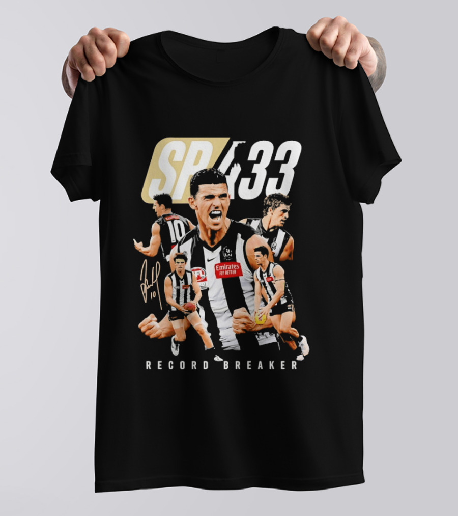 Scott Pendlebury SP 433 Collingwood Magpies Emirates Record Breaker Career Collage T-Shirt