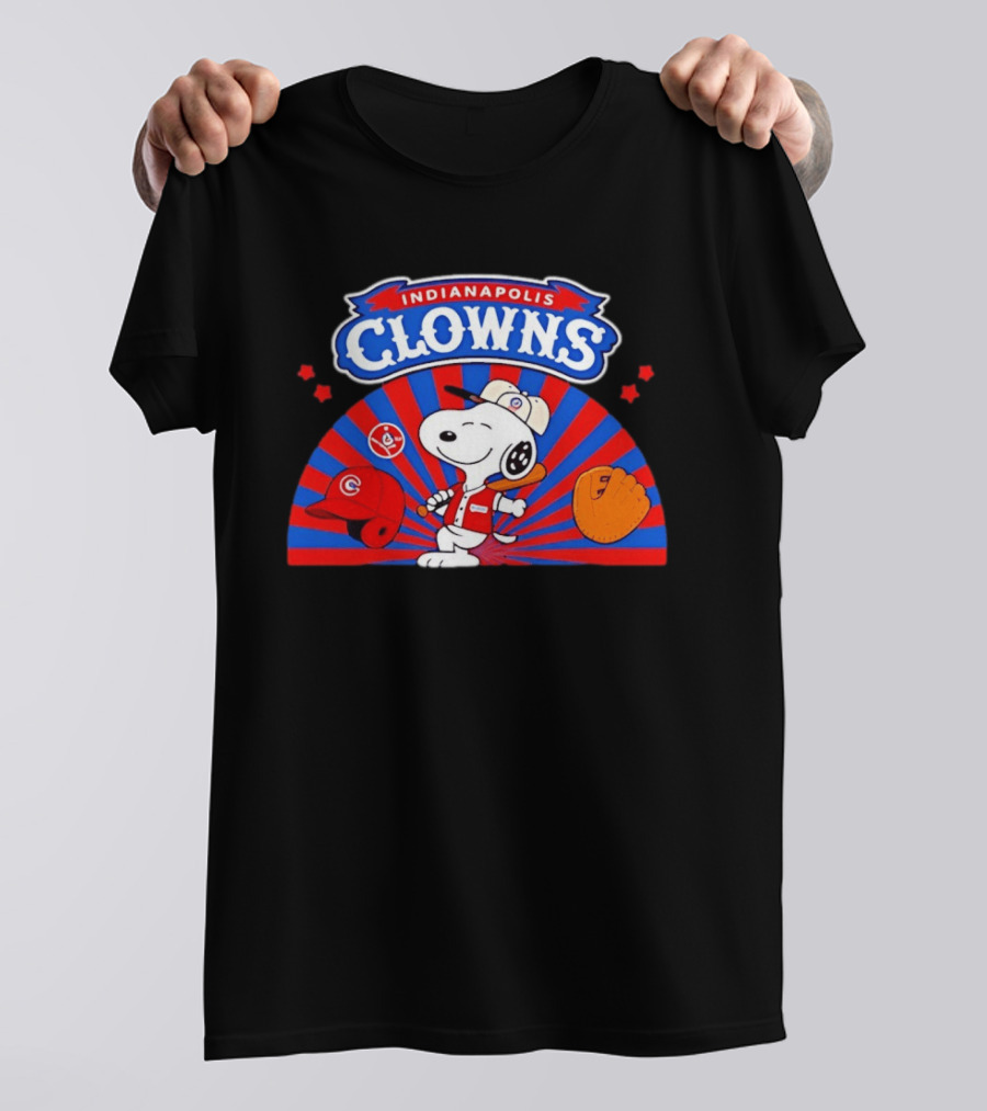 Snoopy Indianapolis Clowns Baseball Vintage Style Red Blue Peanuts Comic Strip Baseball Bat Glove Cap T-Shirt