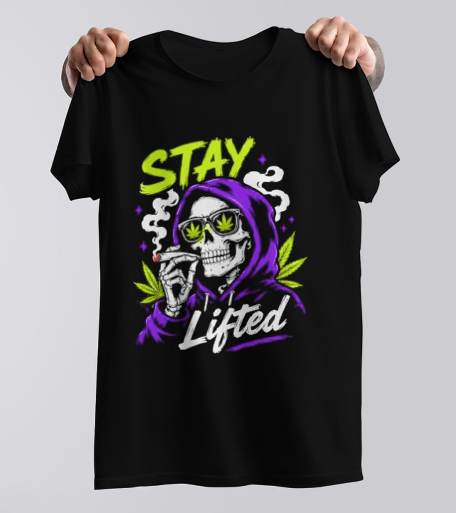 Stay Lifted Skeleton Smoking Weed Vapor Clouds Psychedelic T-Shirt