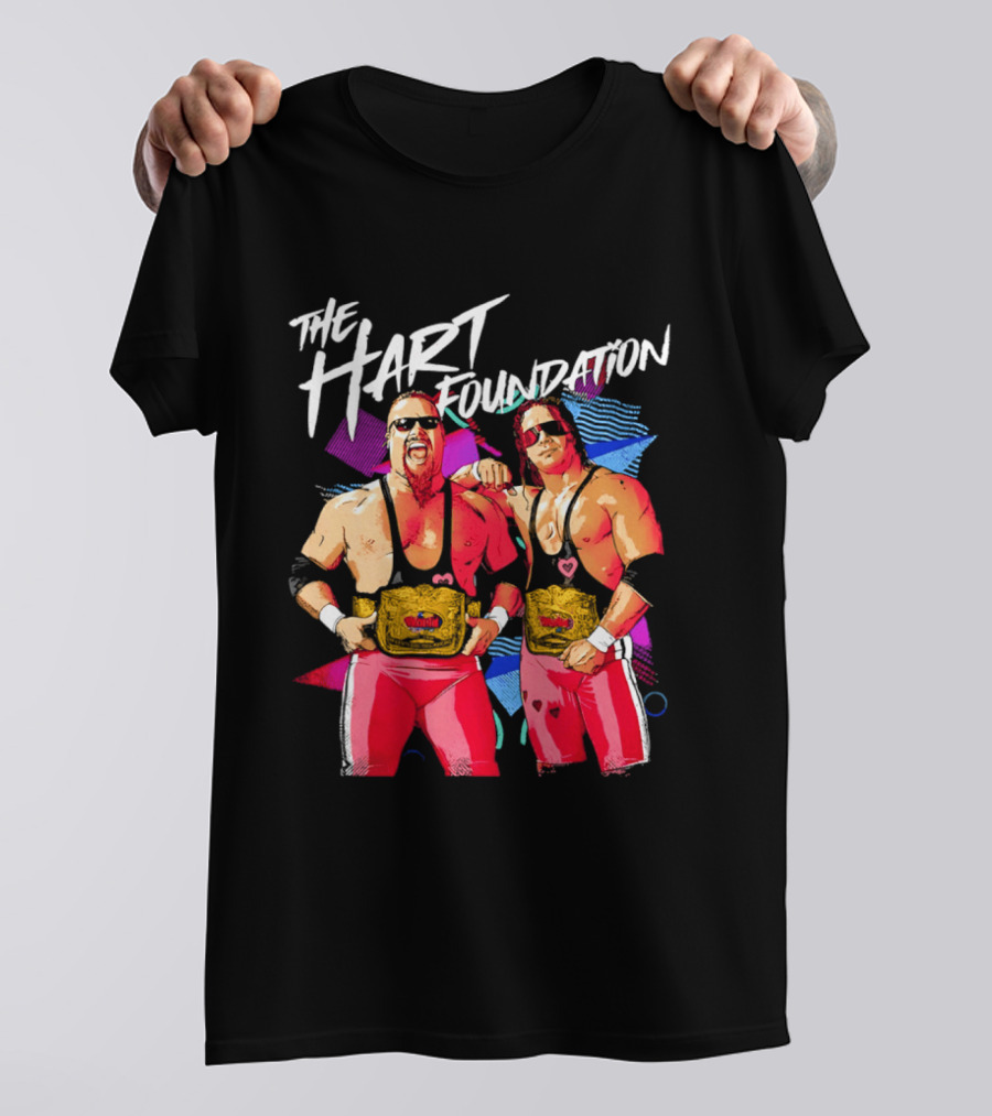 The Hart Foundation WWE Champions With Belts And Sunglasses T-Shirt