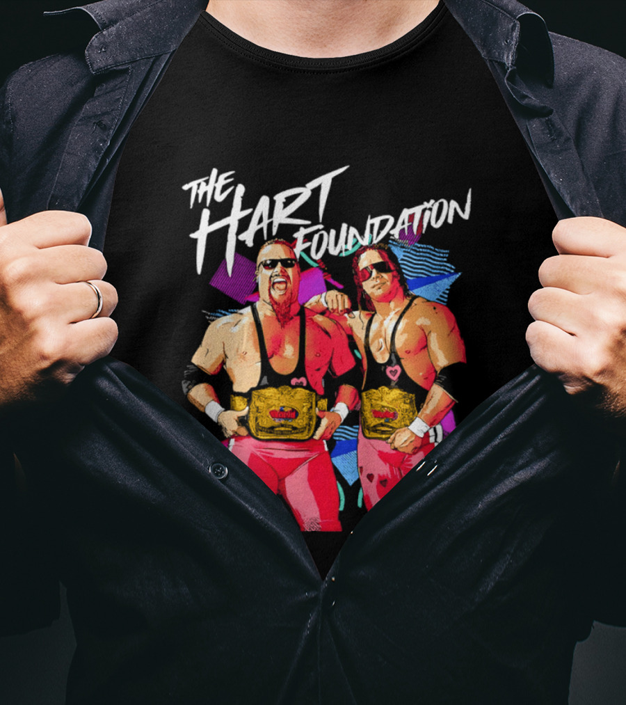 The Hart Foundation WWE Champions With Belts And Sunglasses T-Shirt
