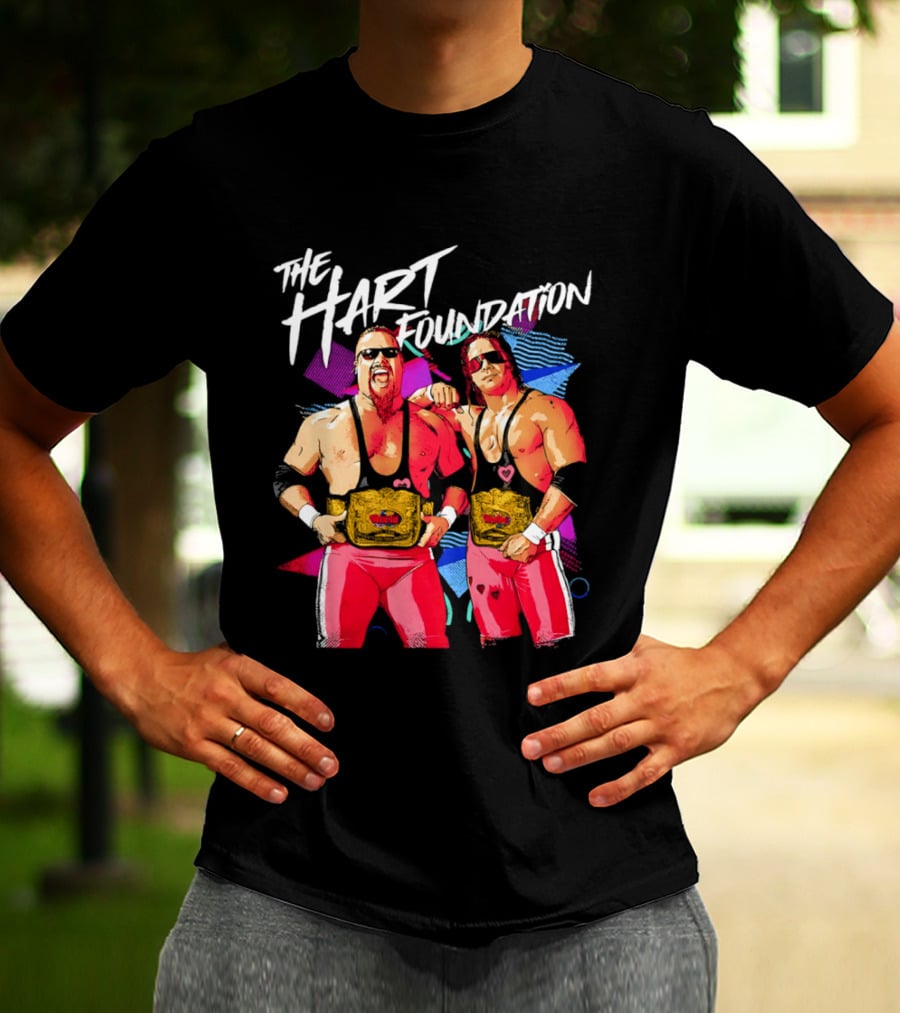 The Hart Foundation WWE Champions With Belts And Sunglasses T-Shirt