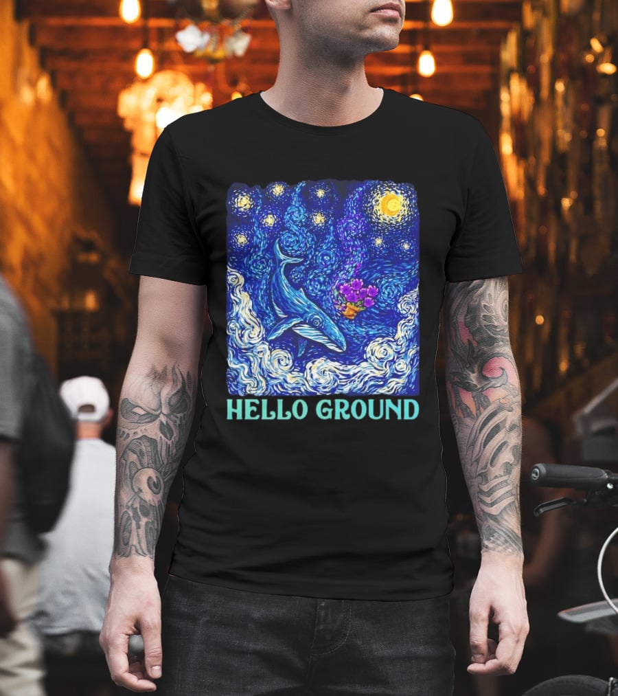 The Hitchhiker's Guide To The Galaxy Starry Night Hello Ground Whale T-Shirt