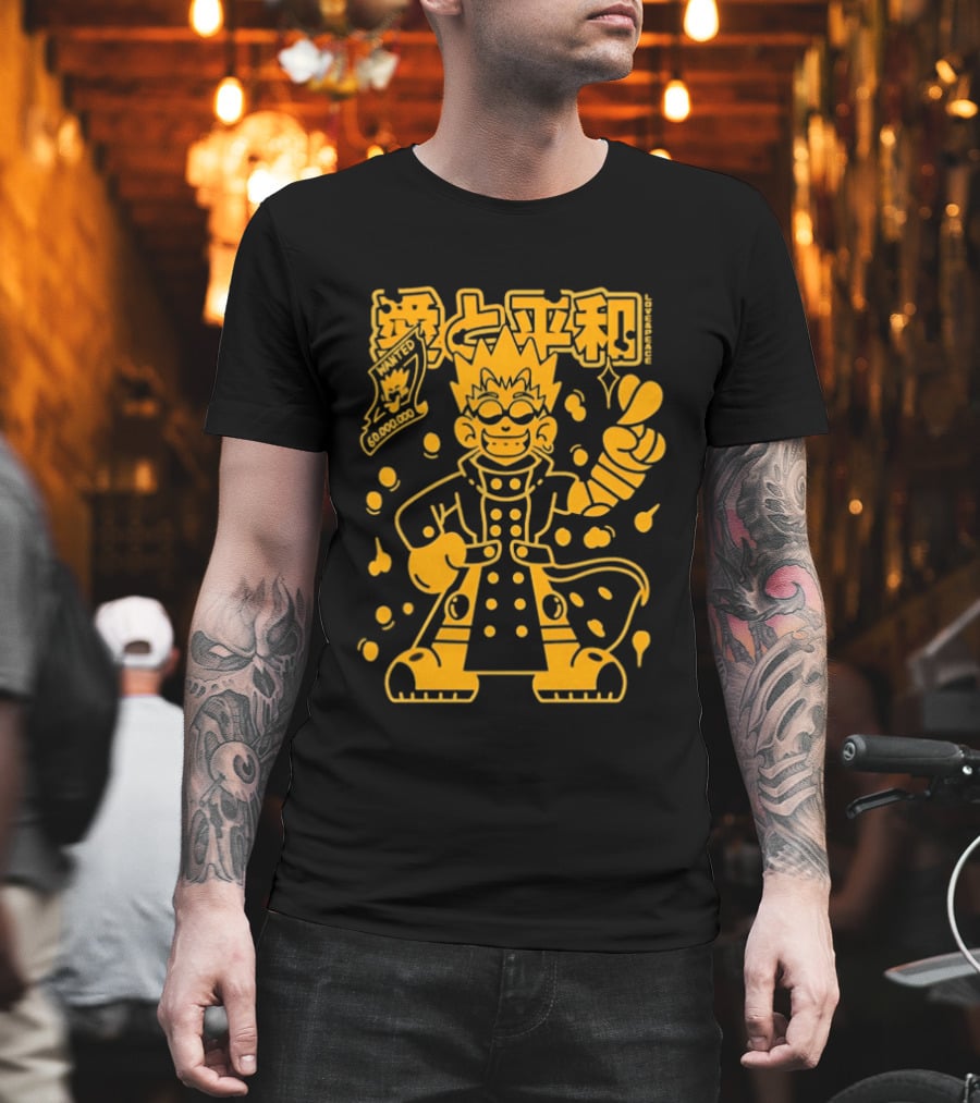 Vash The Stampede Trigun Love And Peace Japanese Text Anime T-Shirt