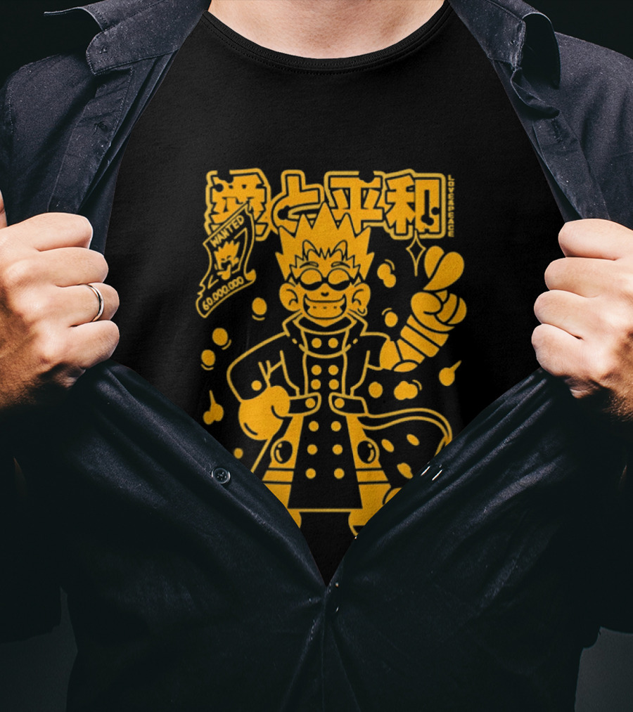 Vash The Stampede Trigun Love And Peace Japanese Text Anime T-Shirt