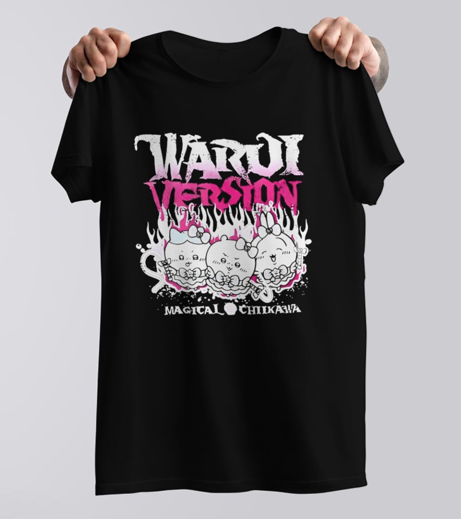 Warui Version Magical Chiikawa Characters In Fiery Pink And White T-Shirt