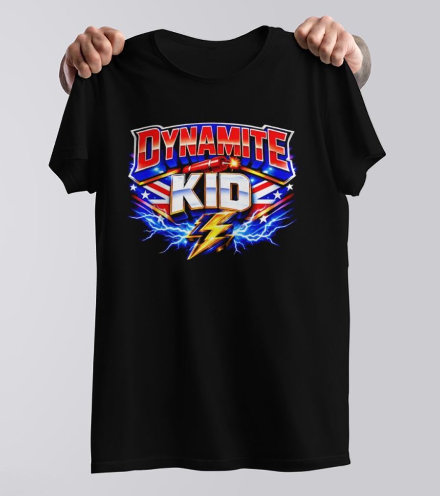 Dynamite Kid Wrestling Lightning Union Jack Explosion T-Shirt