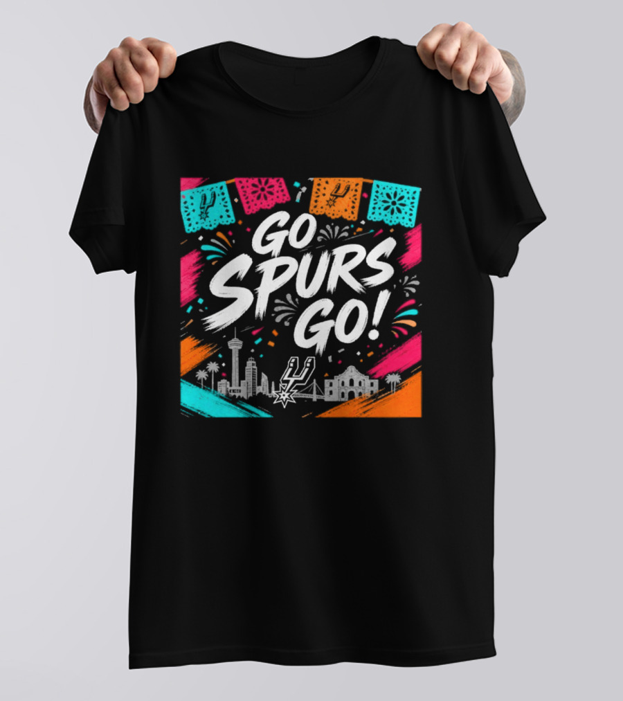 Go Spurs Go San Antonio Skyline Fiesta Celebration T-Shirt