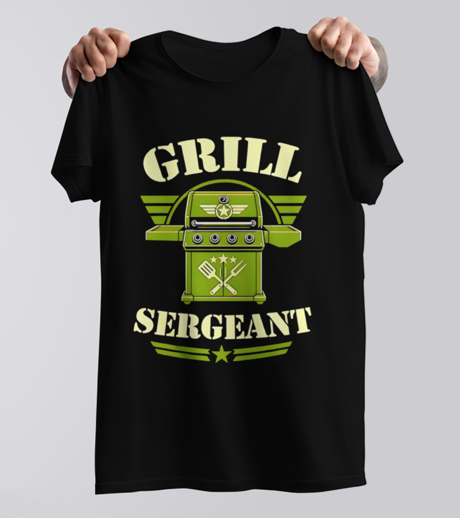 Grill Sergeant Military Style Barbecue Theme With Star Emblem And Utensils T-Shirt