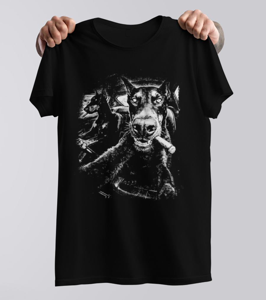 Doberman Dogs In Car Smoking Cigars Relaxing Retro Vibes T-Shirt