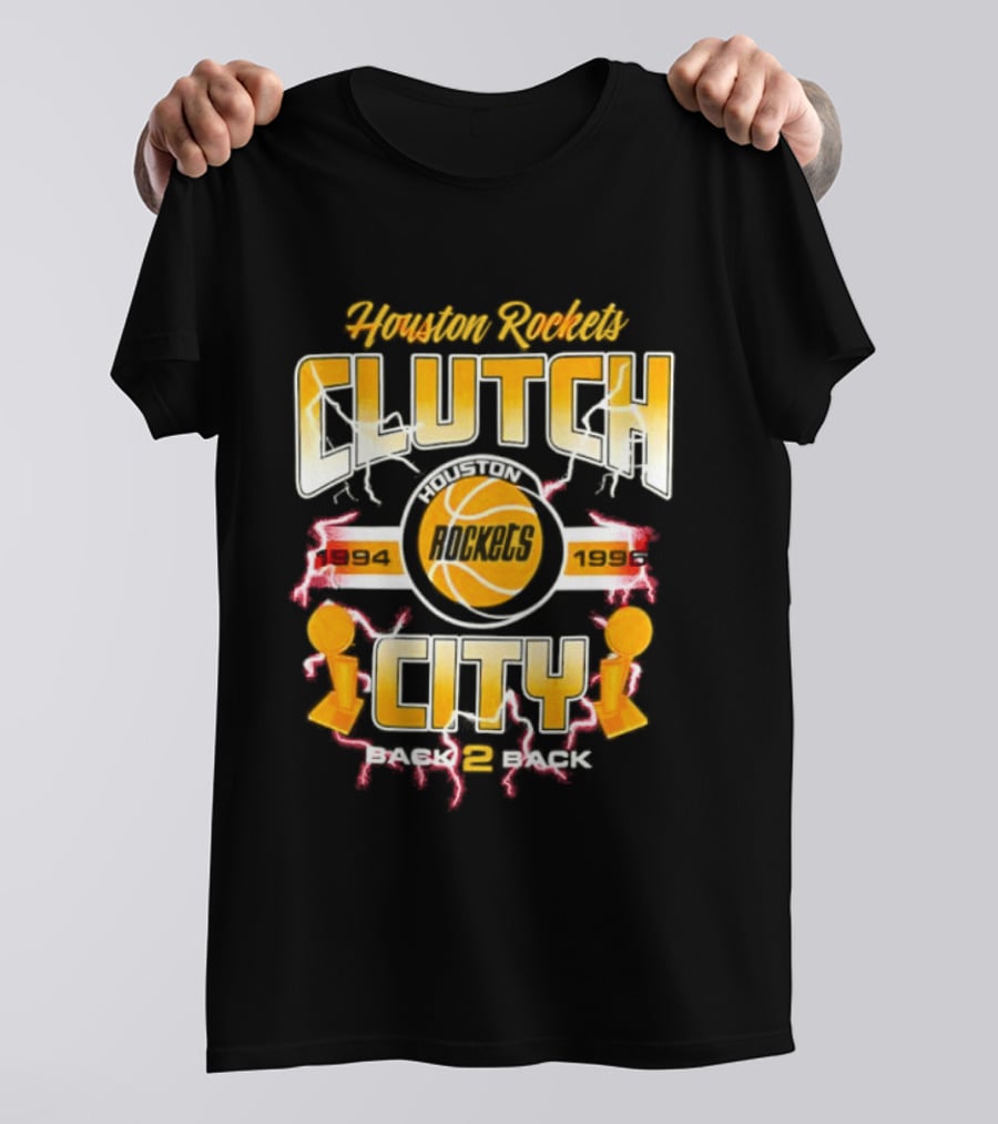 Houston Rockets Clutch City Back 2 Back 1994 1995 Basketball Trophy Champions T-Shirt
