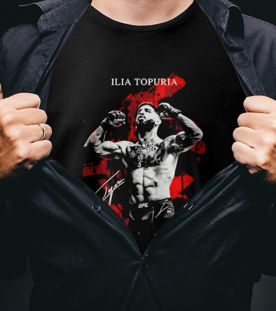 Ilia Topuria UFC Fighter Bold Red Abstract T-Shirt