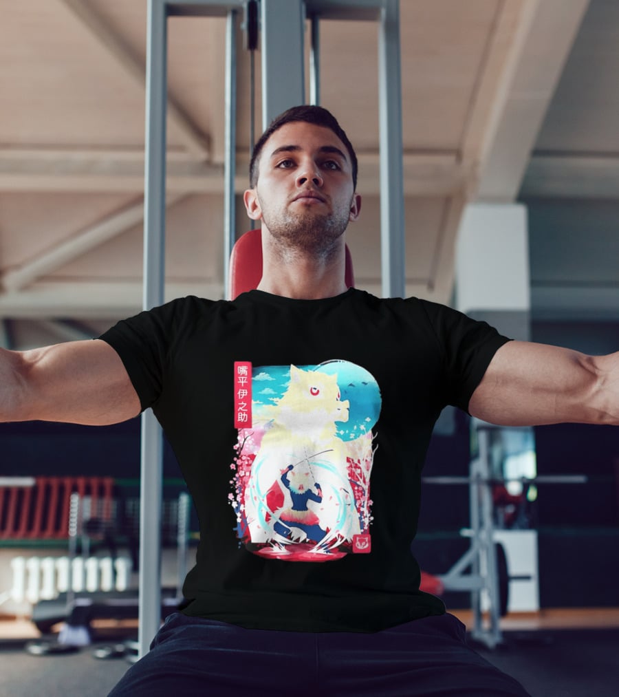 Inosuke Hashibira Boar Head Demon Slayer Anime Cherry Blossom Scene T-Shirt