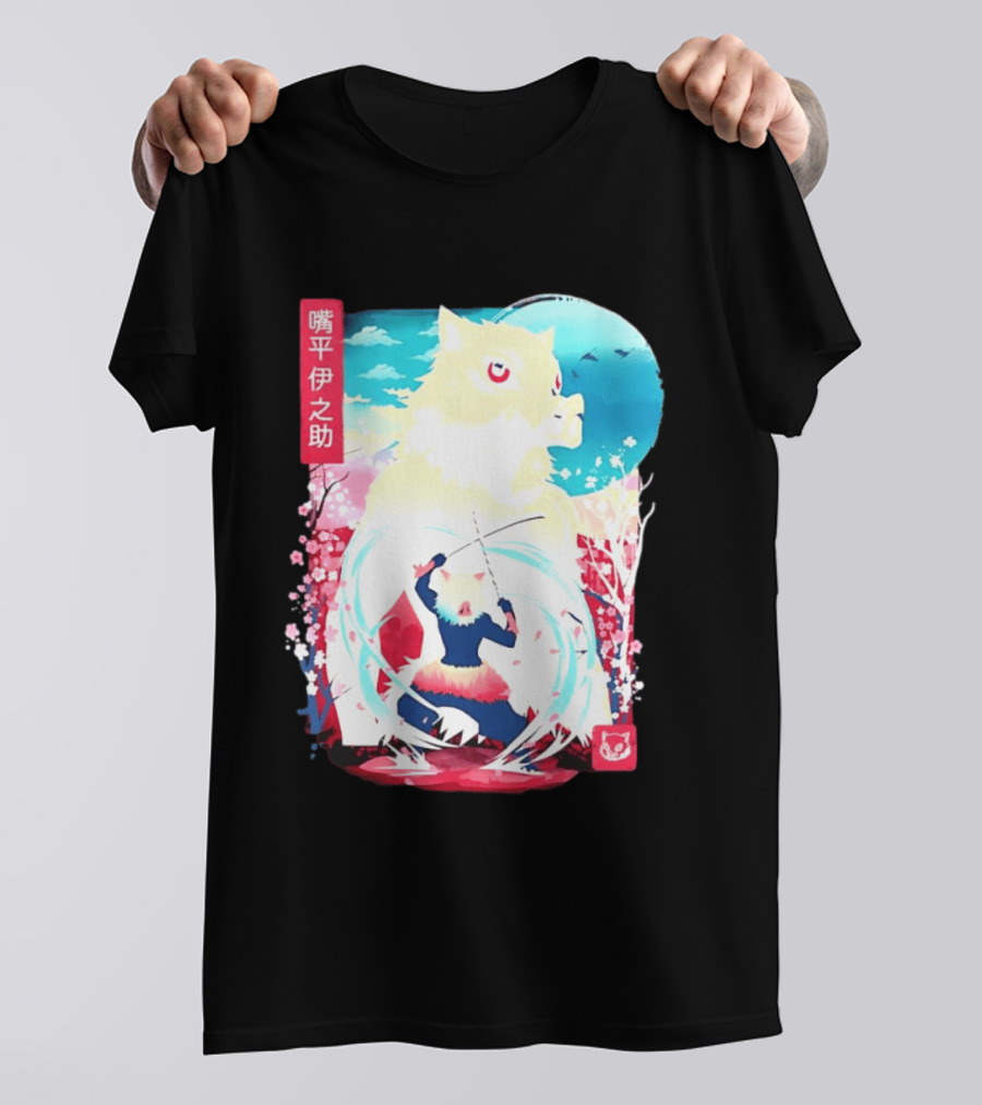 Inosuke Hashibira Boar Head Demon Slayer Anime Cherry Blossom Scene T-Shirt