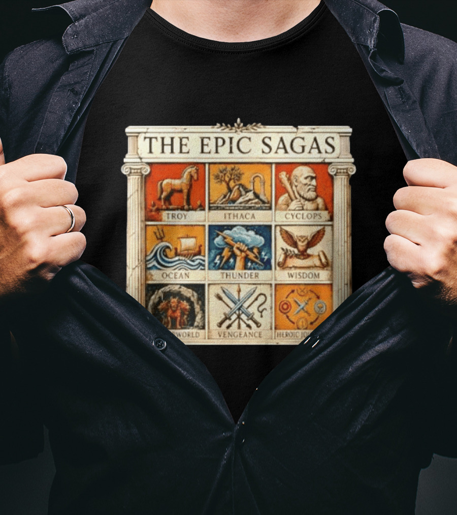 The Epic Sagas Odysseus Trojan War Ocean Thunder Underworld Cyclops Vengeance Heroic Journey T-Shirt