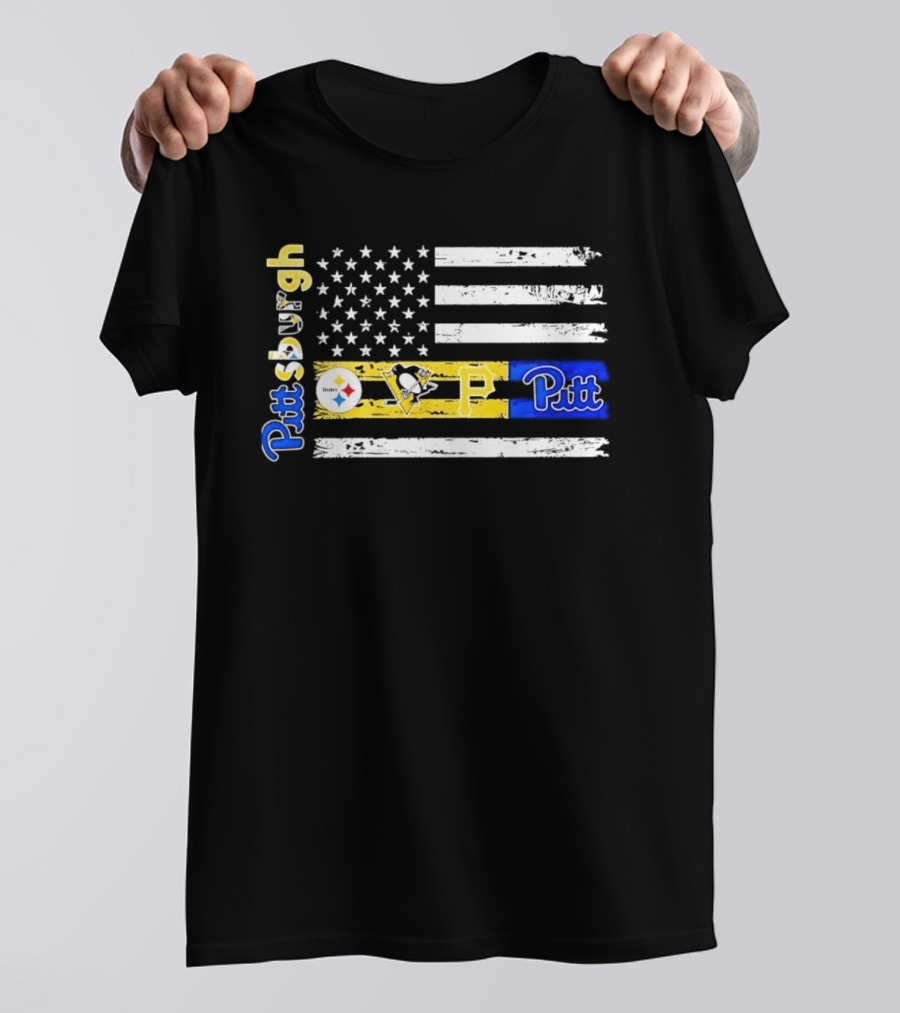 Pittsburgh Steelers Penguins Pirates Pitt American Flag T-Shirt