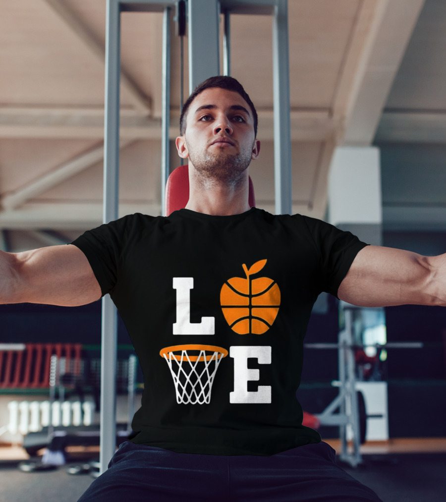Love Apple Basketball Net Coach Teacher Player School Court Gameday T-Shirt