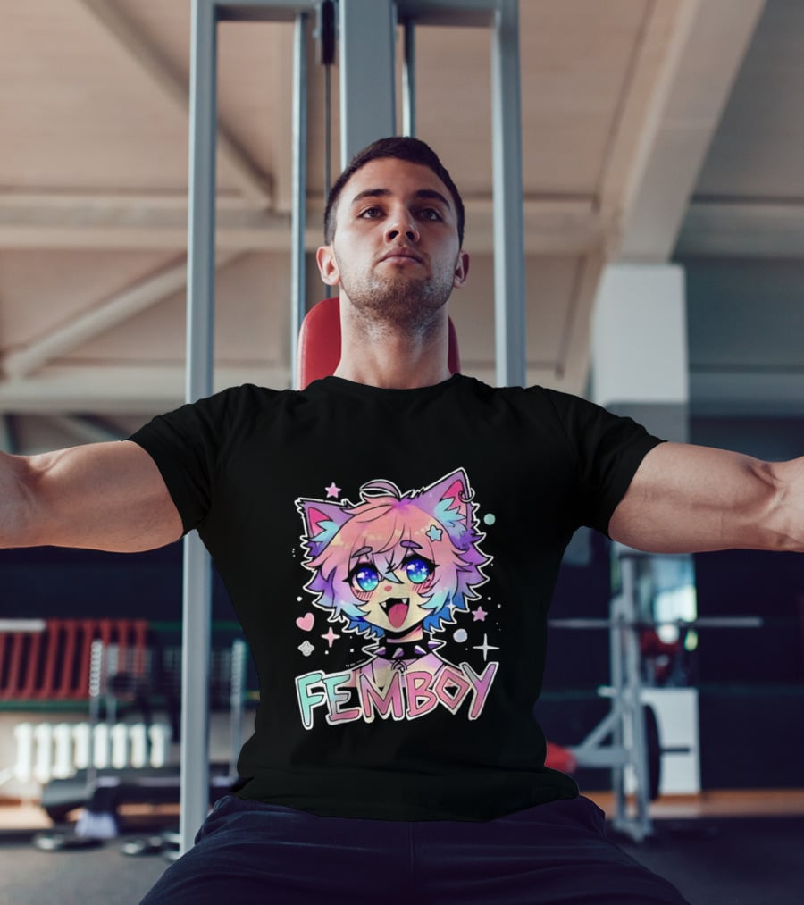 Femboy Catboy Nekomimi Anime Kawaii Pastel Sparkling Spiked Collar T-Shirt