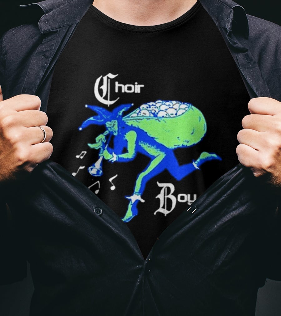 Choir Boy Running Jester With Bag Of Bones And Musical Notes T-Shirt