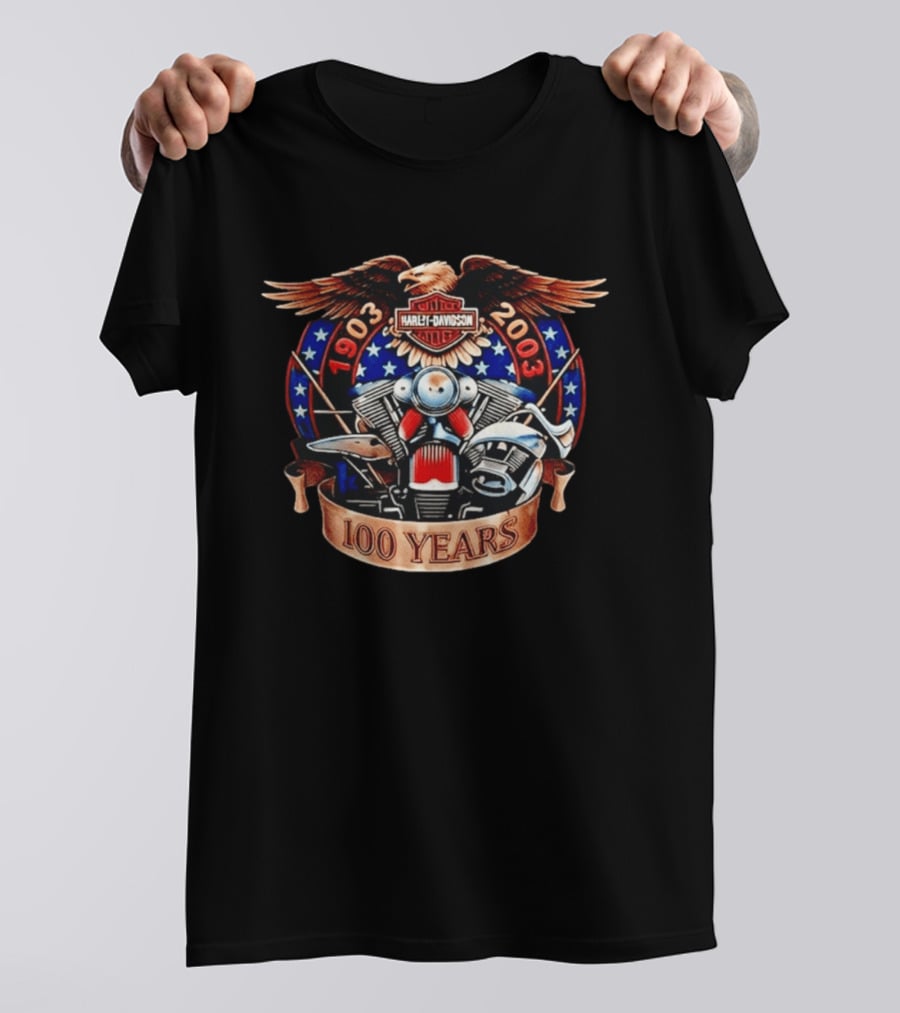 Harley Davidson 1903 2003 100 Years Eagle Engine Stars T-Shirt