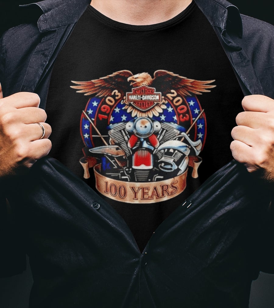 Harley Davidson 1903 2003 100 Years Eagle Engine Stars T-Shirt