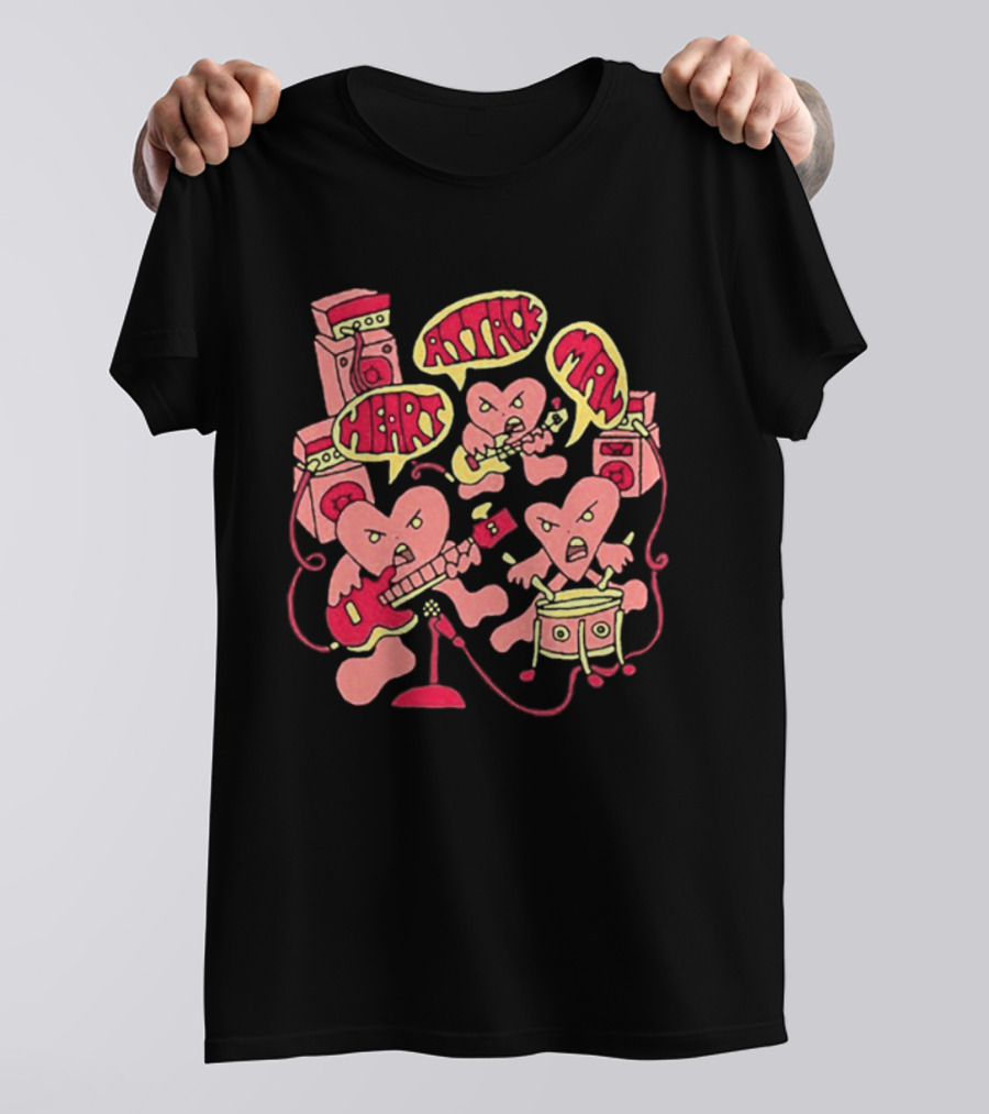 Heart Attack Man Band Of Hearts Playful Cartoon Musicians T-Shirt