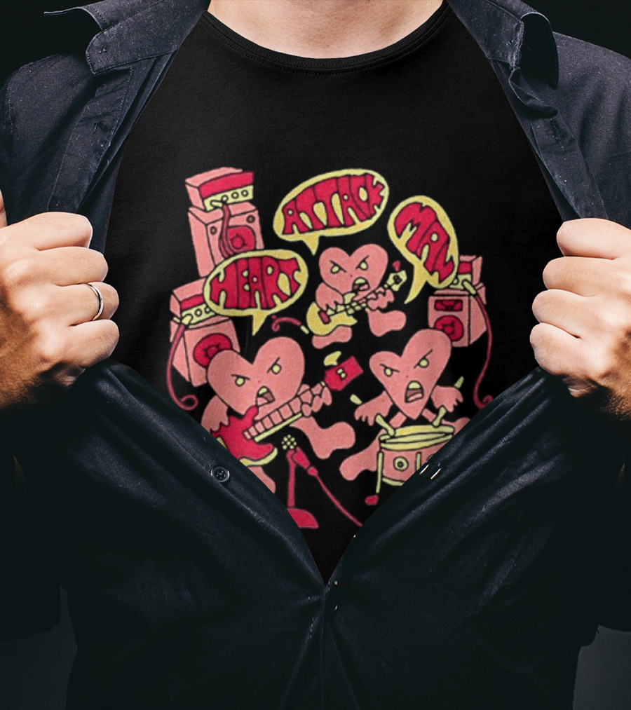 Heart Attack Man Band Of Hearts Playful Cartoon Musicians T-Shirt
