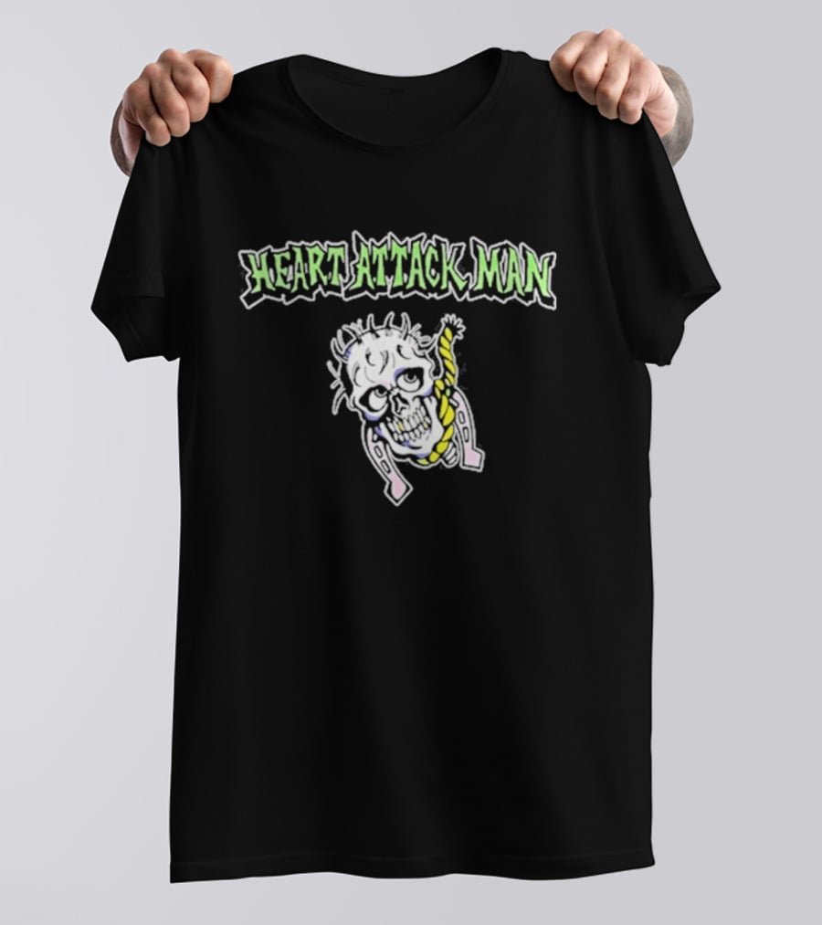 Heart Attack Man Skull Noose Pale Green Text Yellow Rope T-Shirt