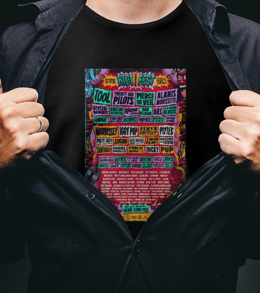 Riot Fest 2026 Lineup Featuring Tool Nine Inch Nails Iggy Pop Pixies Chicago T-Shirt