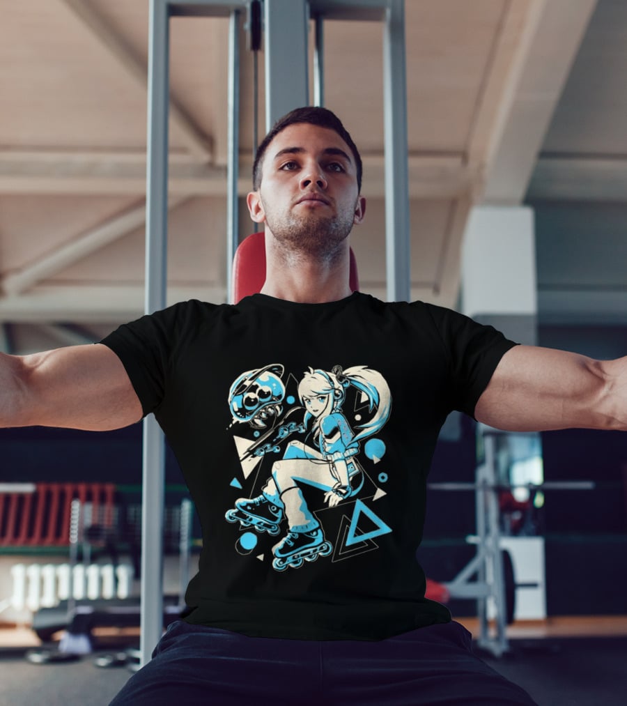 Samus Aran Metroid Rollerblades Skateboard Retro Gaming T-Shirt