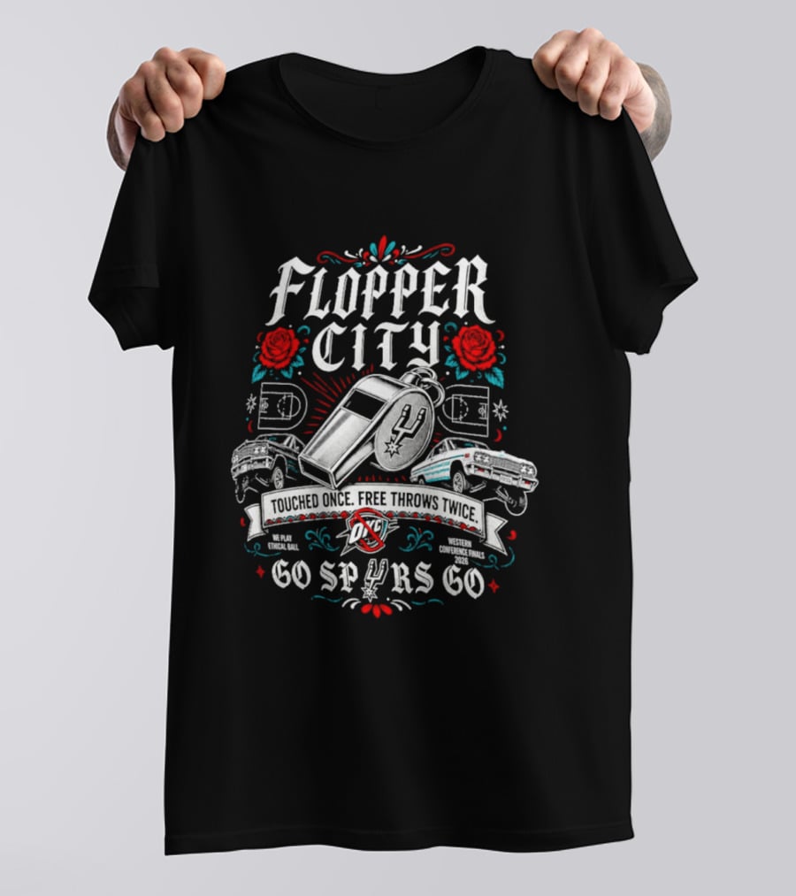 Flopper City San Antonio Spurs Touched Once Free Throws Twice 60 Spurs 60 T-Shirt