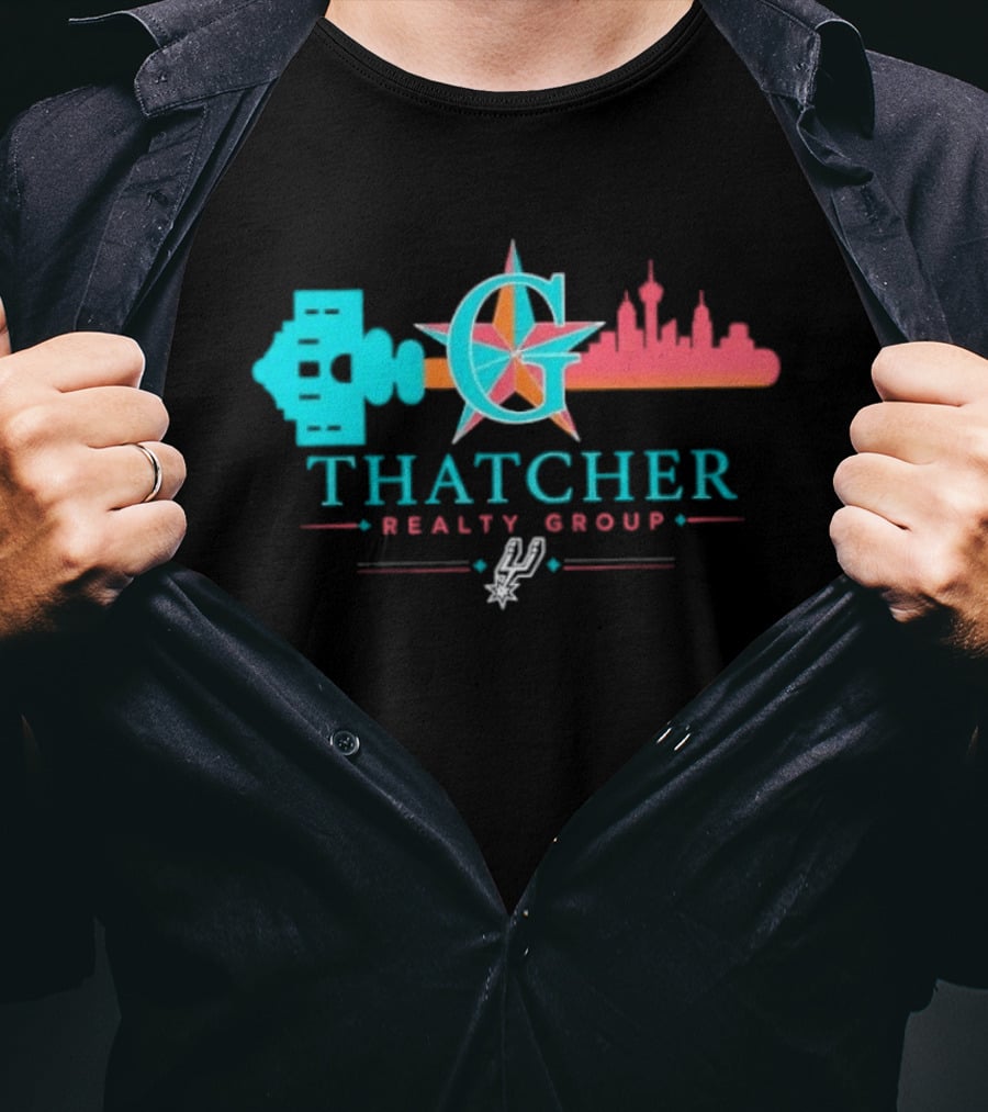 San Antonio Spurs Thatcher Realty Group City Skyline And Key T-Shirt