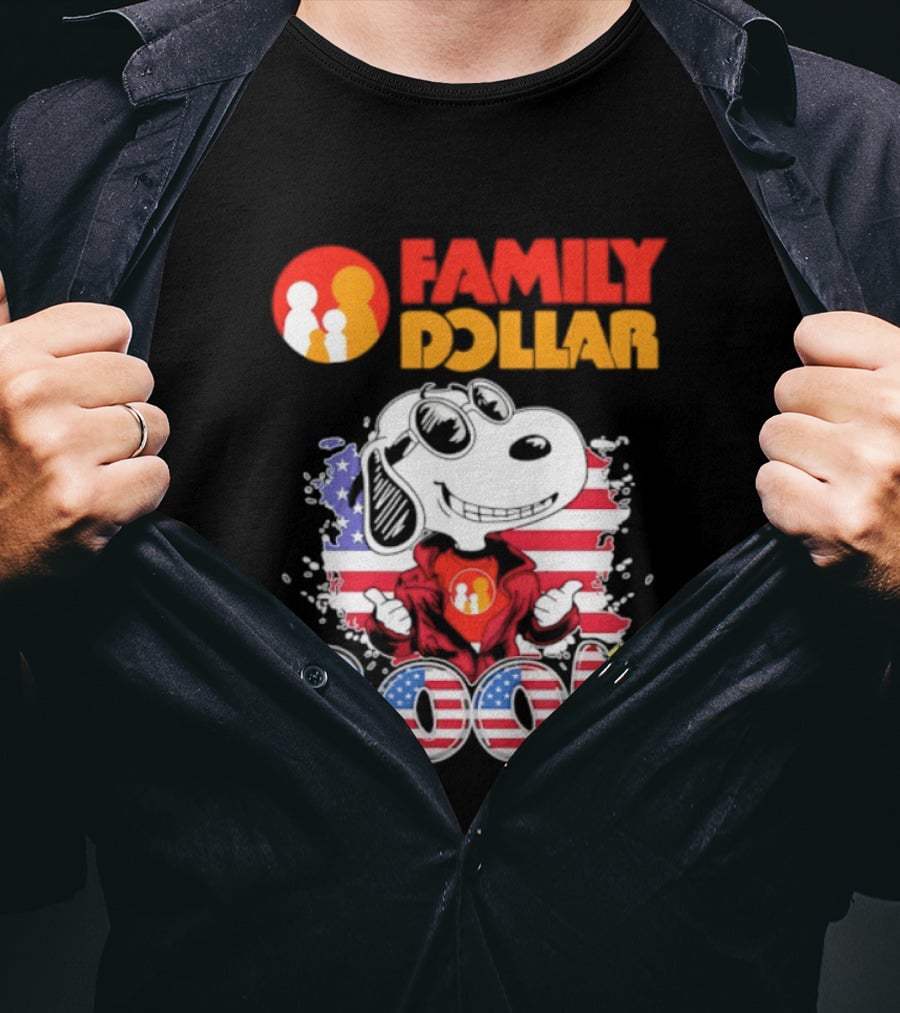 Family Dollar Snoopy I Love Cool Woodstock American Flag T-Shirt