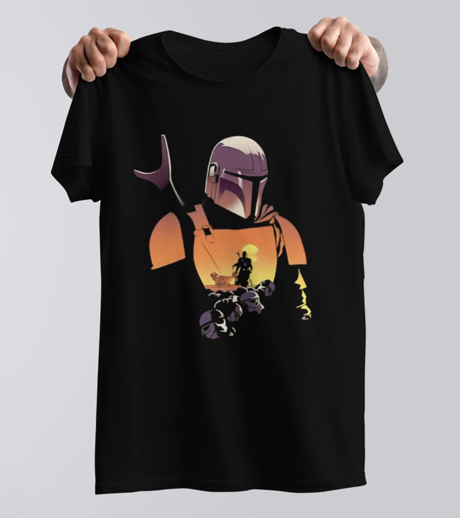 The Mandalorian Grogu Star Wars Journey Silhouette In Armor Scene T-Shirt