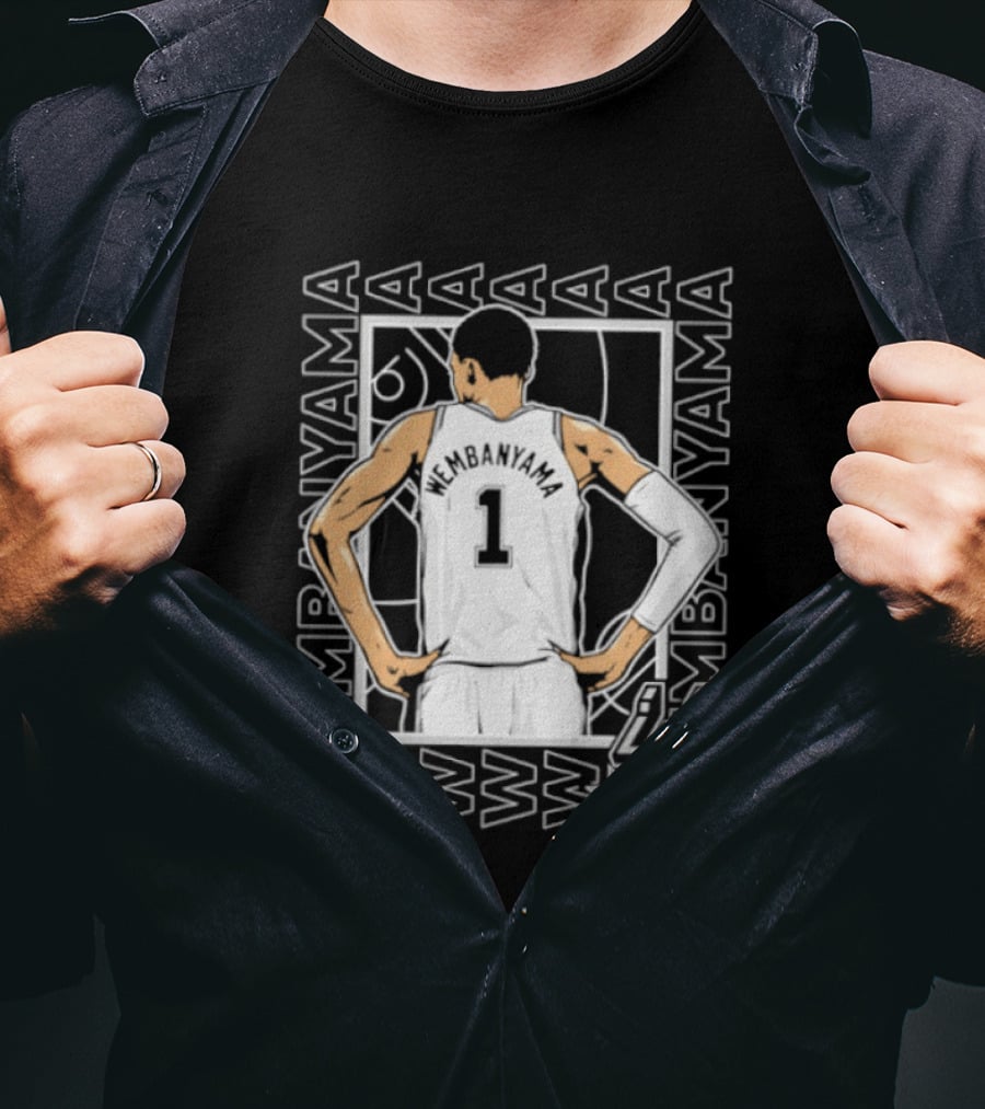 Wembanyama Spurs Number 1 Pose San Antonio Repeated Name T-Shirt