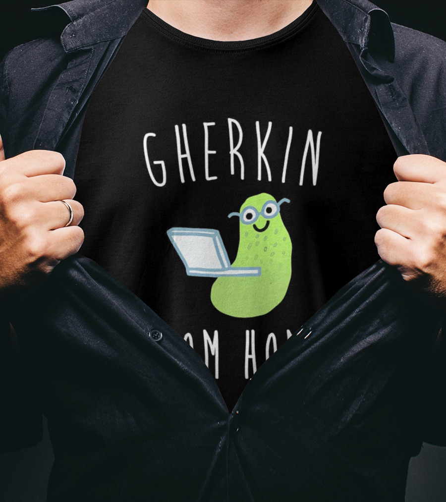 Gherkin From Home Cute Pickle With Laptop T-Shirt