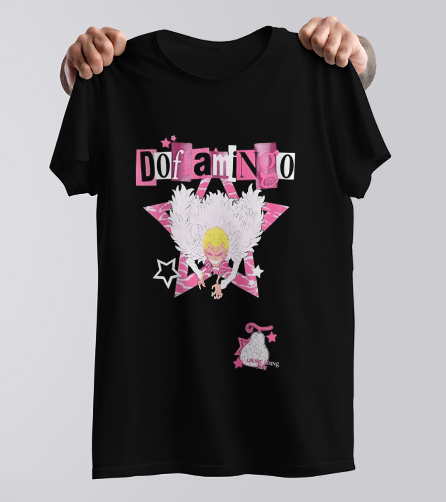 Doflamingo One Piece Pink Star Feathered Cape Anime T-Shirt