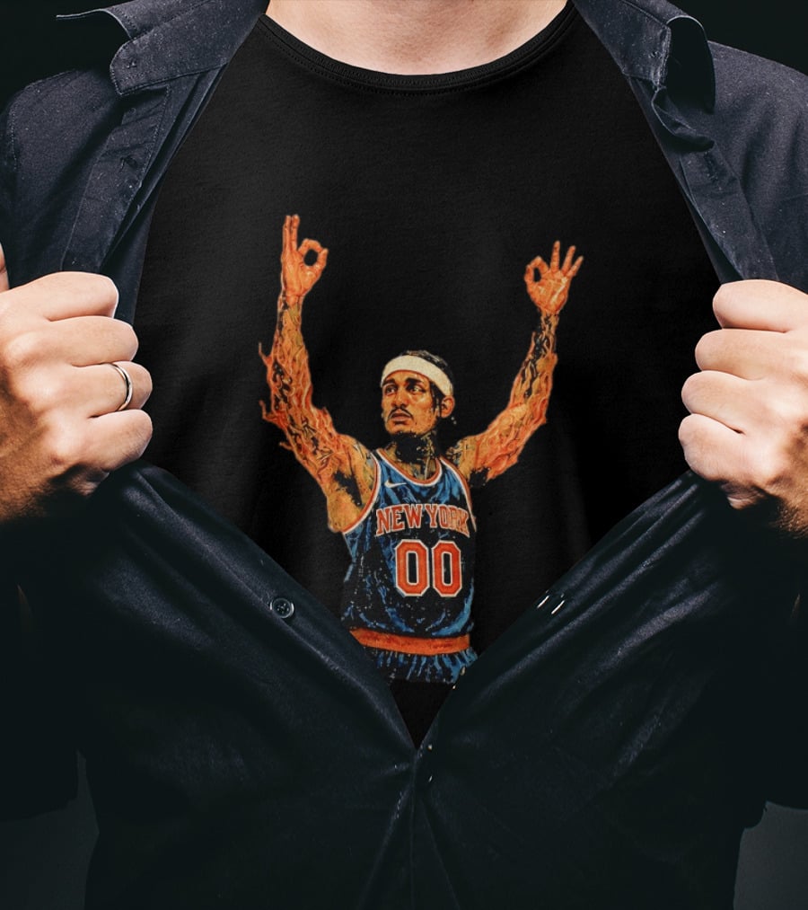 Jordan Clarkson New York Knicks Flaming Arms Basketball Game 1 2026 T-Shirt