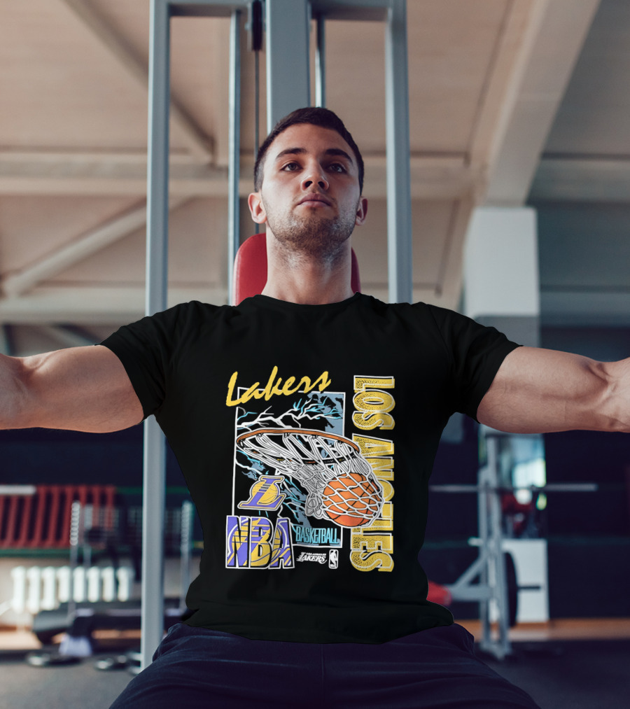Lakers Los Angeles NBA Basketball Hoops Classic Team Yellow And Blue T-Shirt