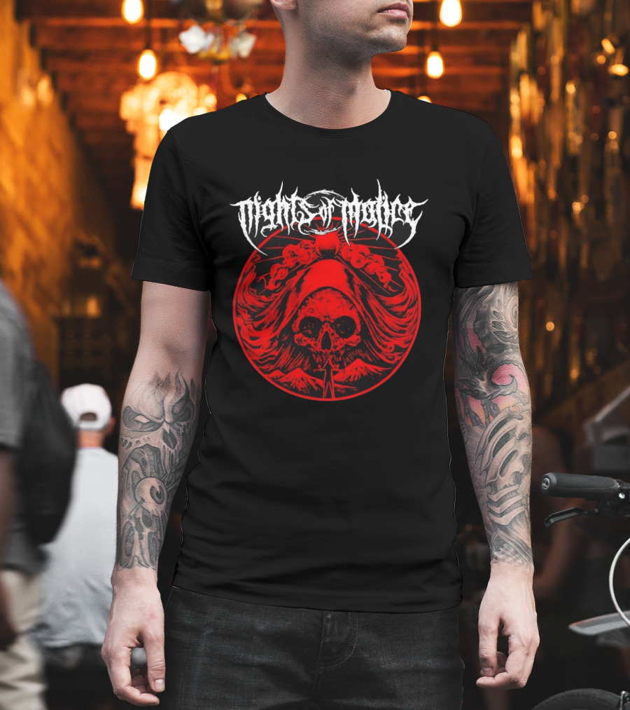 Nights Of Malice Near Death Skull Art Dark Red T-Shirt
