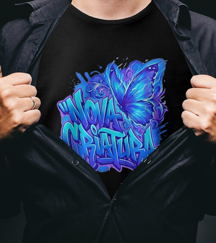 Nova Criatura Butterfly Electric Blue Street Art Aesthetic T-Shirt