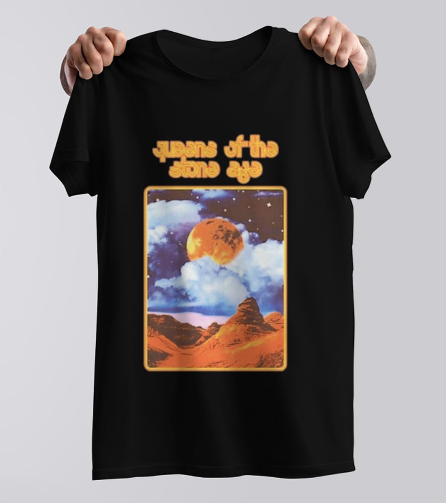 Queens Of The Stone Age Moon Landscape With Orange Cloudy Night Sky And Desert Scene T-Shirt