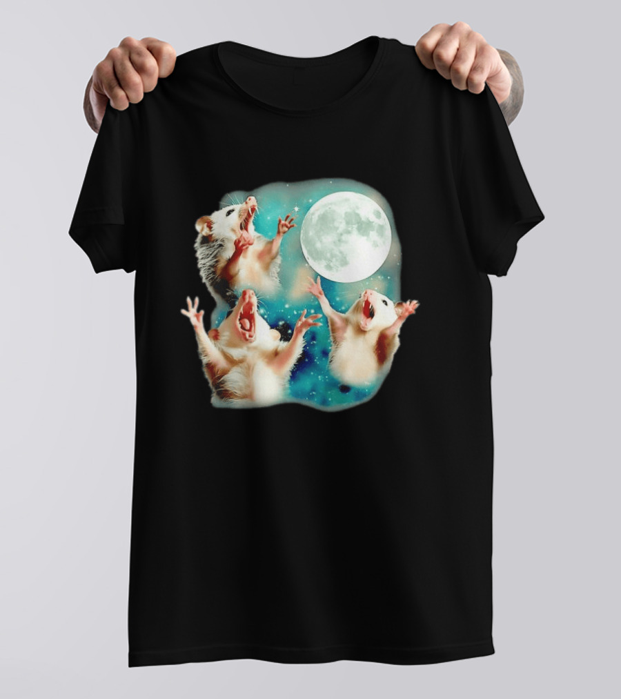Opossum Howling At Moon With Stars In Space Scene T-Shirt