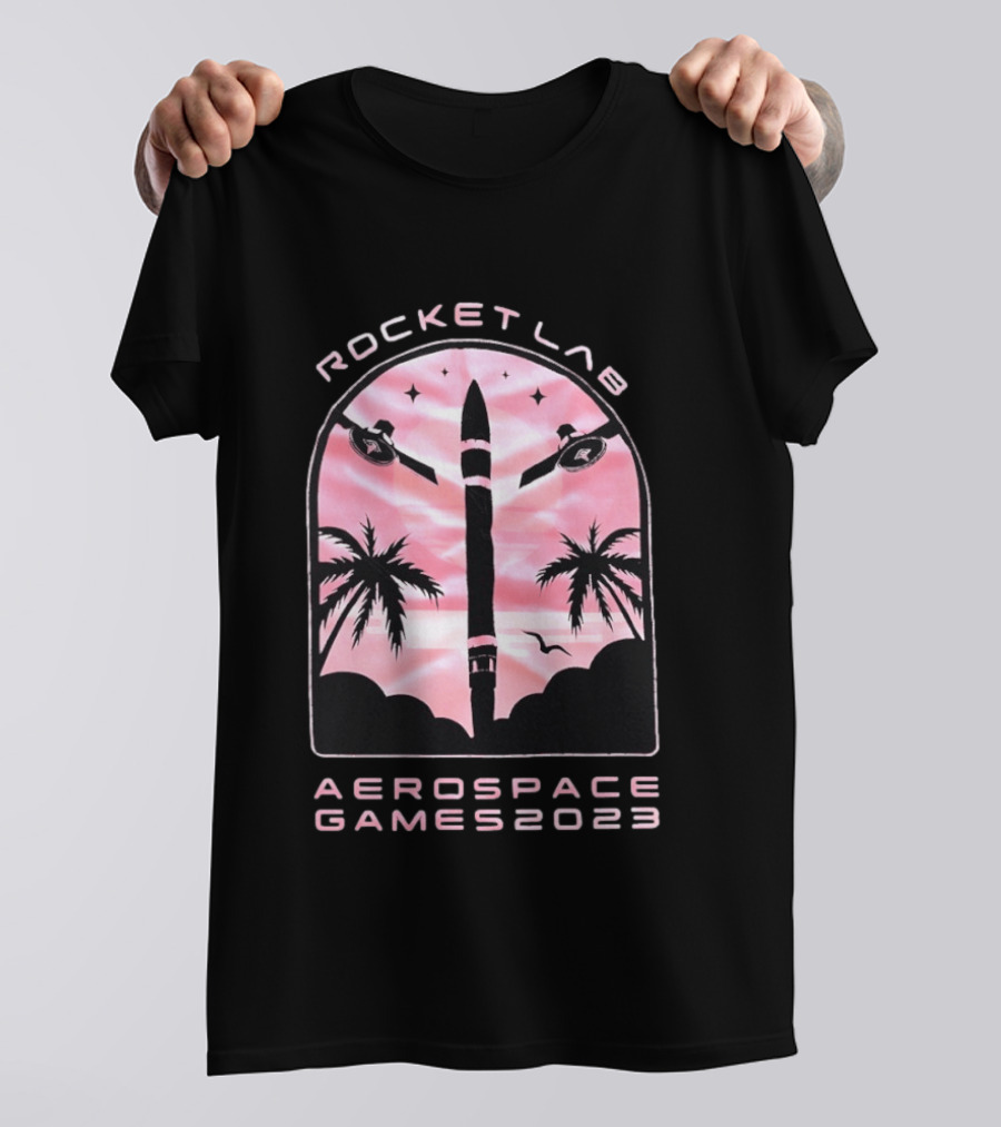 Rocket Lab Aerospace Games 2023 Rocket Space Satellite Event Palm Trees T-Shirt