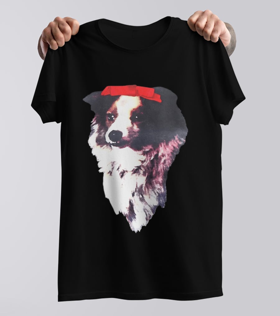 Sabrina Carpenter Collie Dog With Red Bow T-Shirt