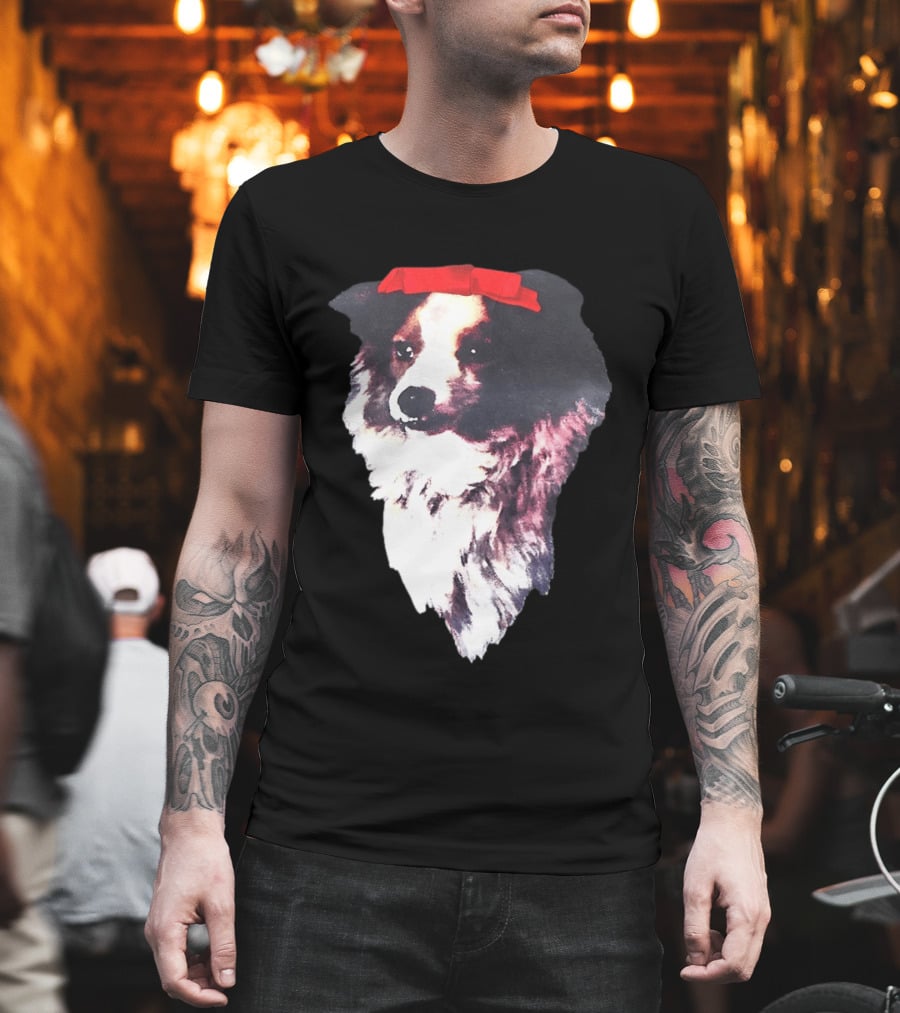 Sabrina Carpenter Collie Dog With Red Bow T-Shirt