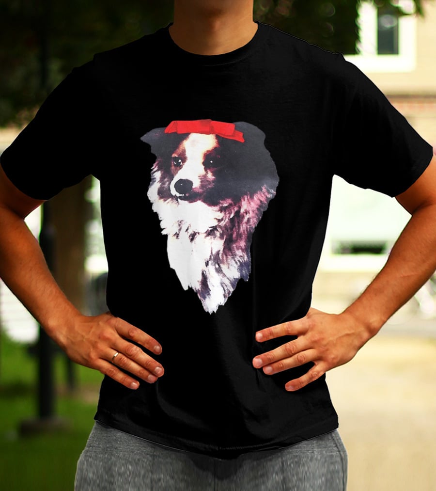 Sabrina Carpenter Collie Dog With Red Bow T-Shirt