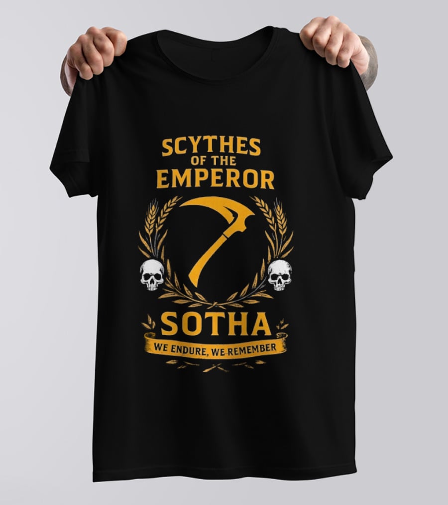 Scythes Of The Emperor Sotha We Endure We Remember Skulls And Laurel Wreath T-Shirt