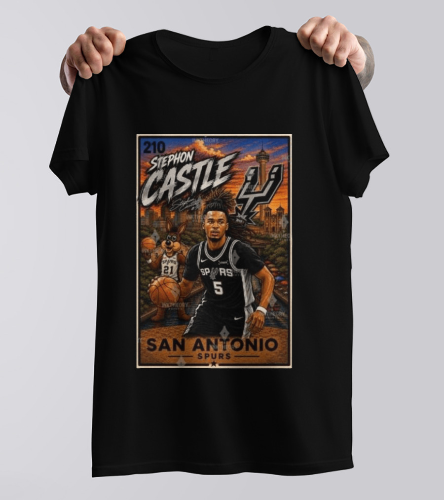 Stephon Castle San Antonio Spurs Player 2026 Card Number 210 Skyline Basketball T-Shirt