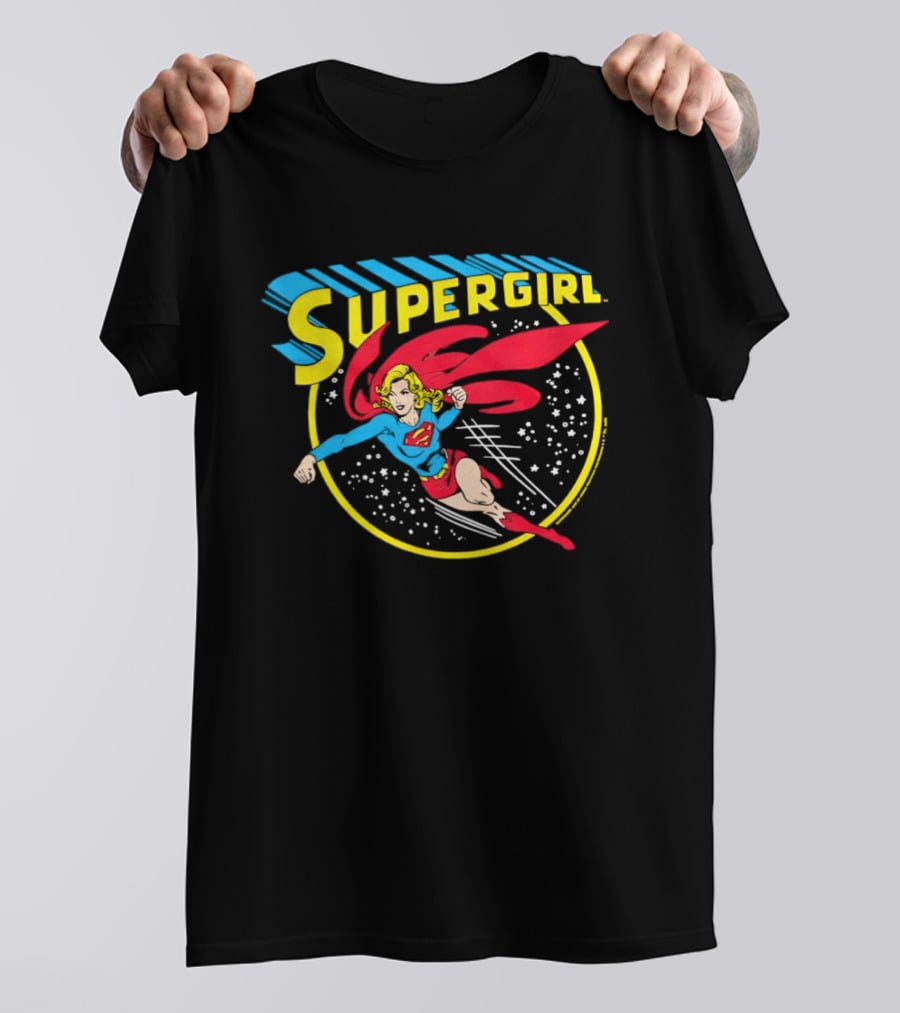 Supergirl DC Comics Flying Hero Iconic Red Cape Blue Suit Yellow T-Shirt